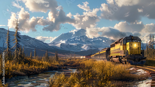 A speeding train in the vastness of alaska photo
