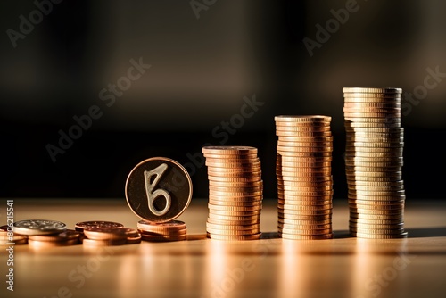 Coins arranged in a stack represent the ideas of investment progress and the essential foundation for accumulating wealth 