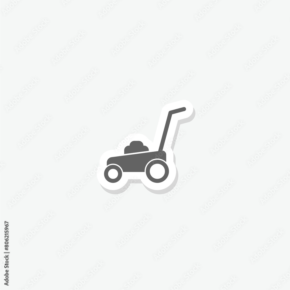 Lawn mower icon sticker isolated on gray background Lawn mower icon sticker isolated on gray background