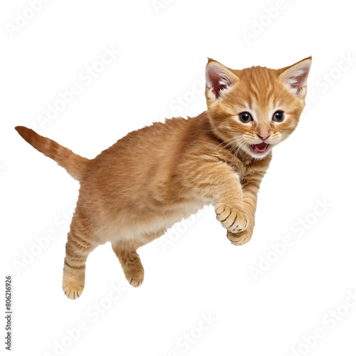 orange ginger cat kitten running and jumping isolated transparent photo