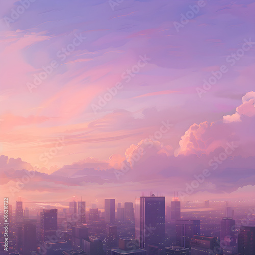 Pastel Sunset Over the City-Scape: A Serene Blend of Modern Architecture & Soft Dreamy Tumblr Aesthetics