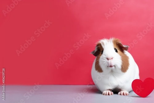 A charming guinea pig beside a red heart, perfect for pet love themes. Cute Guinea Pig with Red Heart Decoration