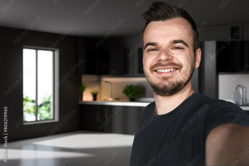 Handsome Guy Smiles for Real-Life Photo Handsome Guy Smiles for Real-Life Photo
