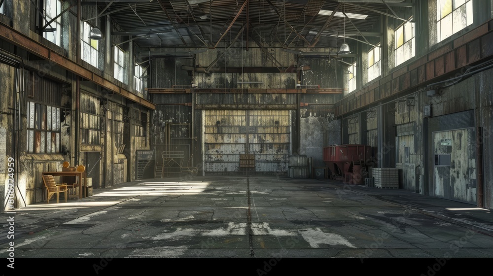 An expansive view inside a warehouse, highlighting its large space and industrial atmosphere. An expansive view inside a warehouse, highlighting its large space and industrial atmosphere.