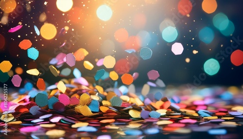celebration with colorful confetti party, featuring an abstract blur background that enhances the festive mood. 