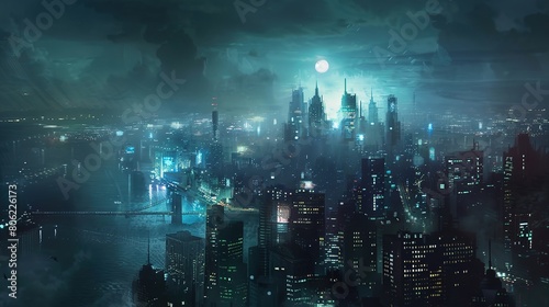Night city landscape wallpaper © pixelwallpaper