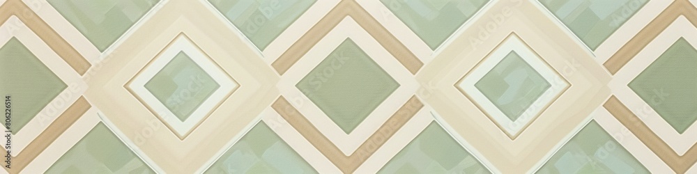 Fototapeta premium A pattern of small symmetrical diamond shapes with cream and light blue colors, reminiscent of French wallpaper patterns from the early modern era, vintage wallpaper