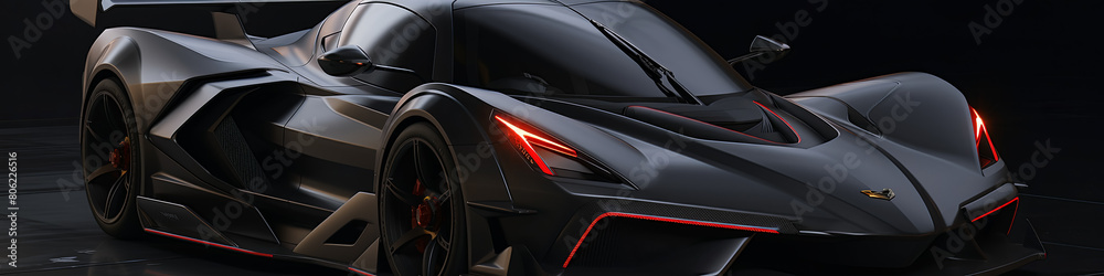 Racing car flaunts aerodynamic body kit upgrades against energetic outdoor backdrop, exuding speed