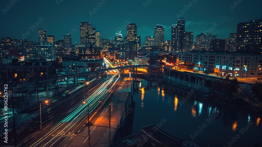 Obraz premium Night city landscape wallpaper