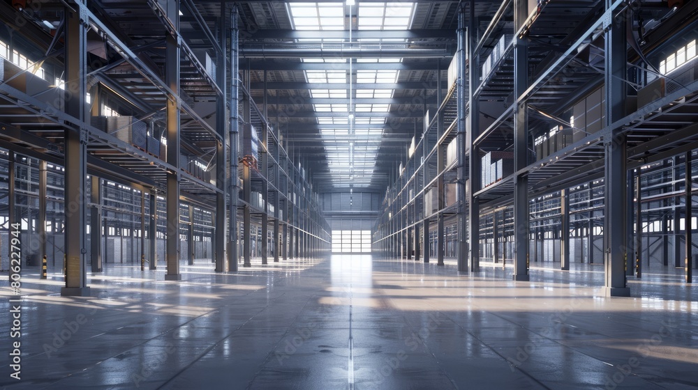 A commercial warehouse scene typical for industrial and logistics companies.
A commercial warehouse scene typical for industrial and logistics companies.