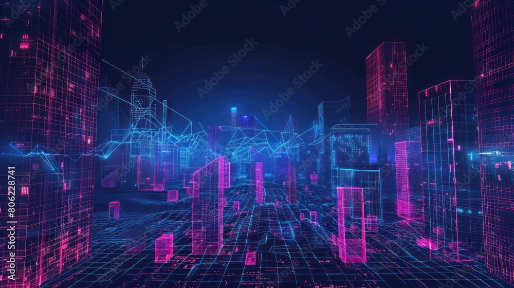 A futuristic wireframe cityscape visualizing the concept of a smart or digital city, integrating advanced technology.
A futuristic wireframe cityscape visualizing the concept of a smart or digital city, integrating advanced technology.