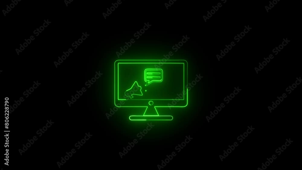 neon line megaphone icon design with computer monitor ,Video Animation neon line megaphone icon design with computer monitor ,Video Animation