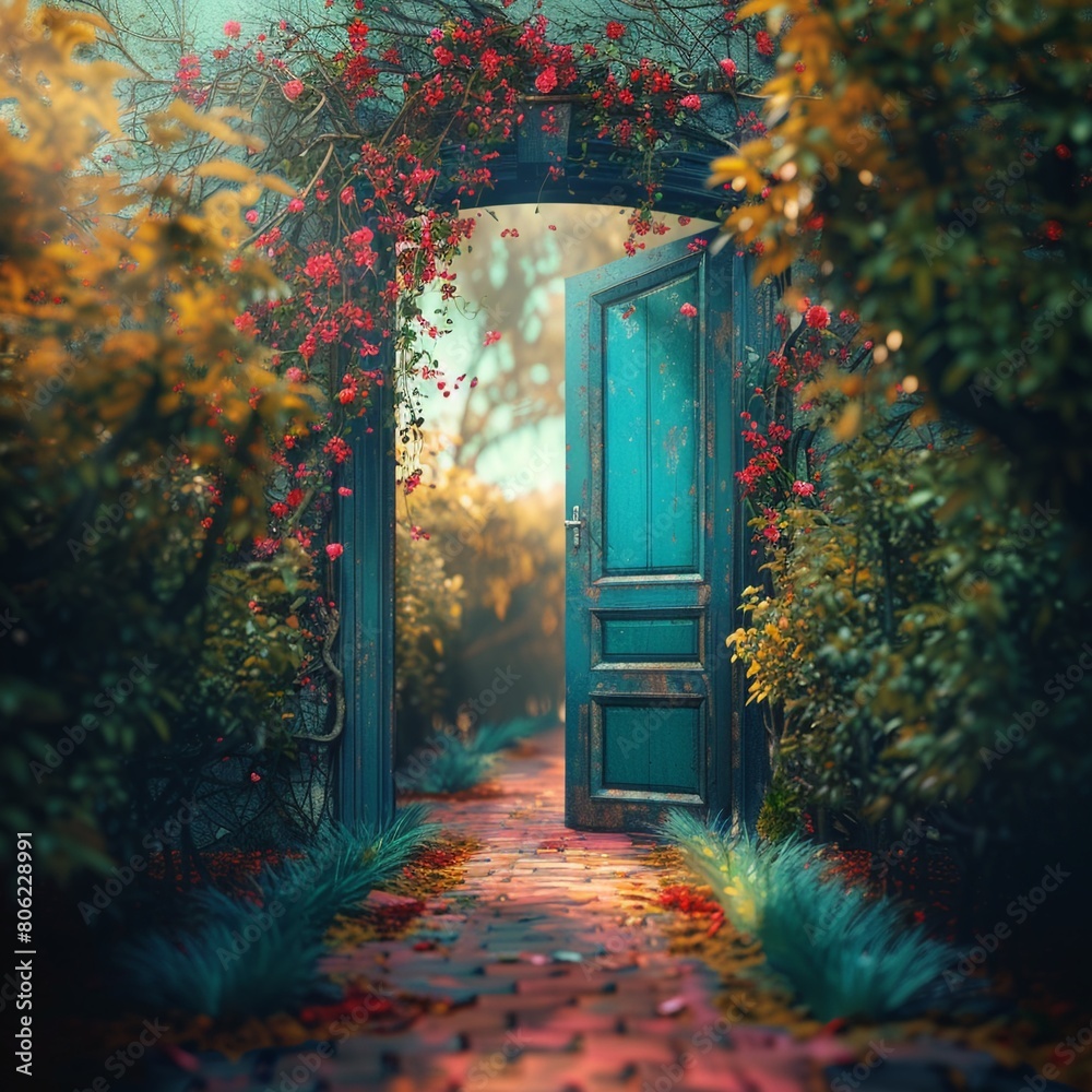 A door leading to a world of endless beauty imagine prompt bright bold colors 8k macro lens 3d A door leading to a world of endless beauty imagine prompt bright bold colors 8k macro lens 3d