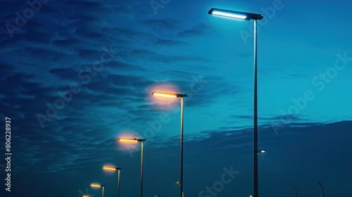 An urban electro-energy technology feature, showcasing a modern street LED lighting pole.

