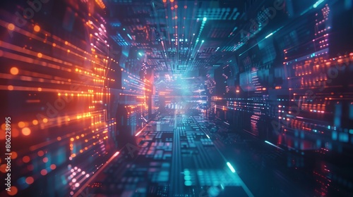 An intricate visualization of a quantum computer environment  showcasing advanced digital technology.  