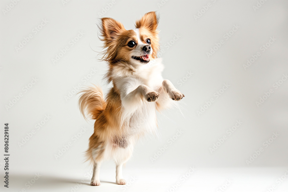 Portrait of cute small dog, Shih Tzu standing on hind legs, dancing isolated over white background. Concept of domestic animal, pet friend, care, motion, vet. Copy space for ad, flyer Portrait of cute small dog, Shih Tzu standing on hind legs, dancing isolated over white background. Concept of domestic animal, pet friend, care, motion, vet. Copy space for ad, flyer