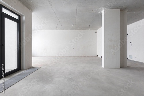 interior of the apartment without decoration in gray colors. rough finish