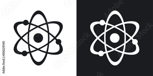 Scientific Orbit Icon Set. Atomic model vector symbol. Nuclear particle and orbit sign. Atomic interaction icon.