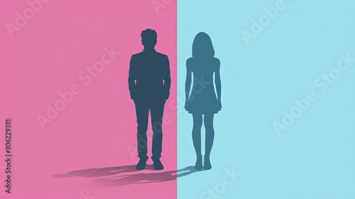 Conveying the concept of gender equality, portraying male and female figures standing next to each other.