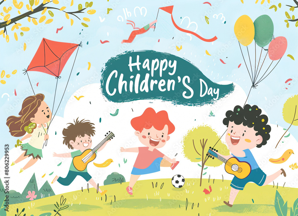 Illustration Featuring Happy Children Enjoying Fun and Togetherness, Promoting Education and Friendship in a Colourful and Joyful Event. Global Celebration of Children's Day. Illustration Featuring Happy Children Enjoying Fun and Togetherness, Promoting Education and Friendship in a Colourful and Joyful Event. Global Celebration of Children's Day.