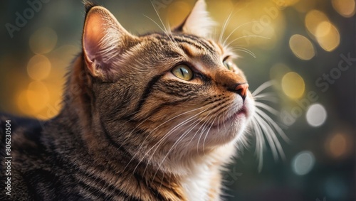 longhair brown, gray kitten with beautiful big green eyes. cat with different emotions.