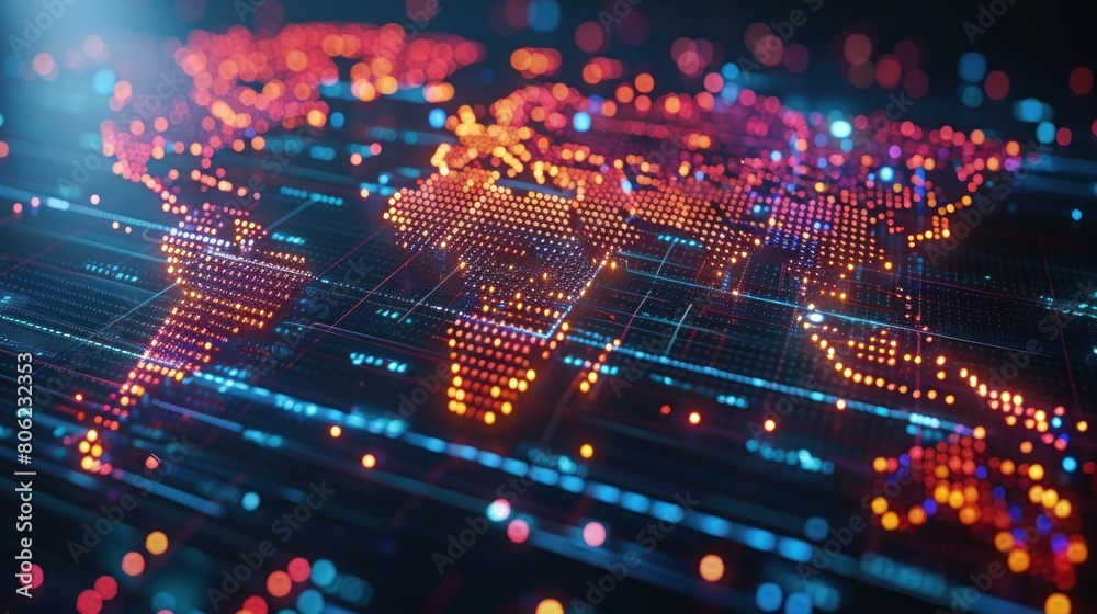 global network technology concept, dotted world map graphic with futuristic elements Abstract mashed lines and dot scale with grid line mesh World Map global network technology concept, dotted world map graphic with futuristic elements Abstract mashed lines and dot scale with grid line mesh World Map