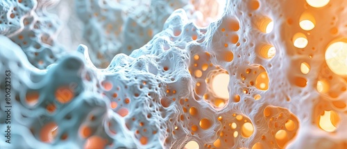 Close-up of a 3D model of bone cancer, showing detailed textures of affected bone tissue photo