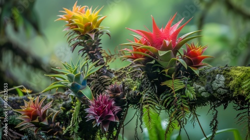 A clustero of exotic bromeliads photo