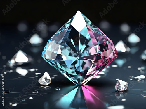 diamond on a black background jewel  blue  precious  shiny  gemstone  isolated Ai generated 