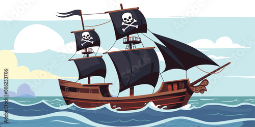 Legendary Pirate Ship: Cartoon Vector Illustration of Filibusters Battleship