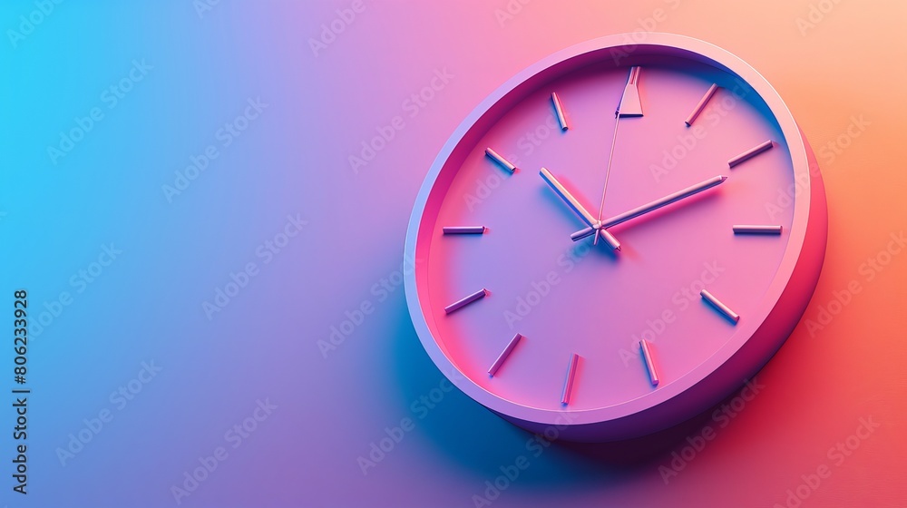 Representing a circle clock icon in a simple 3D render illustration against a vibrant background. Representing a circle clock icon in a simple 3D render illustration against a vibrant background.