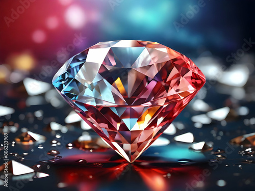 diamond on red background luxury  blue  precious  isolated  shiny  Ai generated 