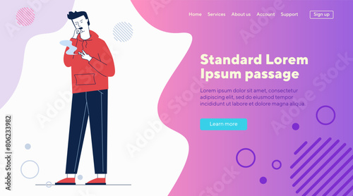 Male smoker coughing. Smoking young man flat vector illustration. Health problem, nicotine, addiction concept for banner, website design or landing web page