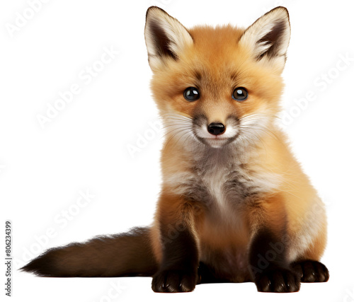 red fox vulpes cub sitting and looking