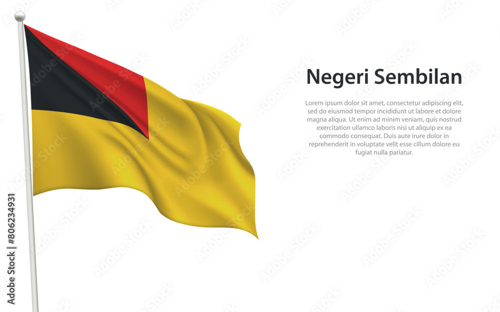Obraz premium Isolated waving flag of Negeri Sembilan is a state Malaysia