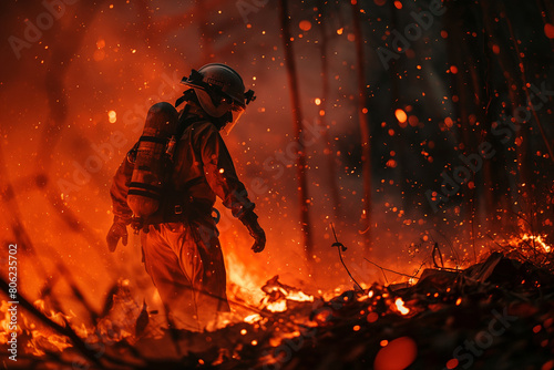 Firefighter Battling Intense Wildfire © Melipo-Art