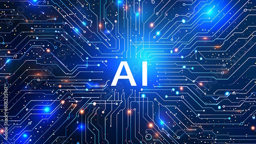 Artificial intelligence circuit line style. Smart network digital technology. 
