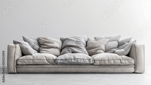 A plush, designer sofa, invitingly comfortable and effortlessly stylish in a bright, minimalist setting 