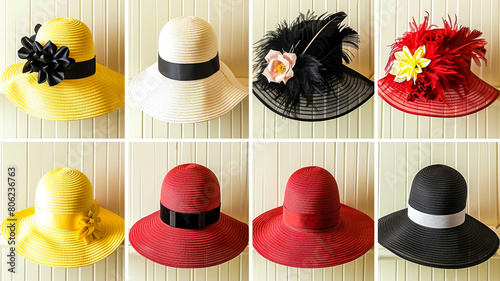 A collection of hats with different colors and designs photo