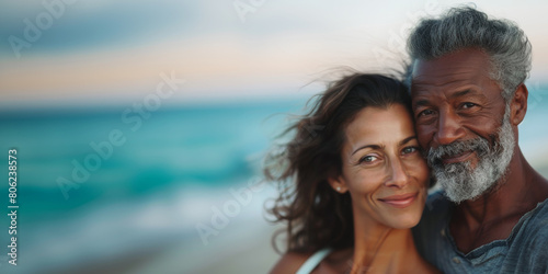 An older man and a younger woman share a close, joyful embrace