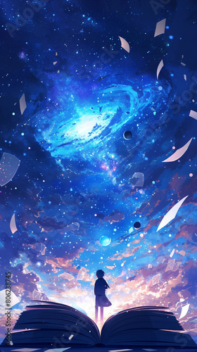 Open book with beautiful galaxy
