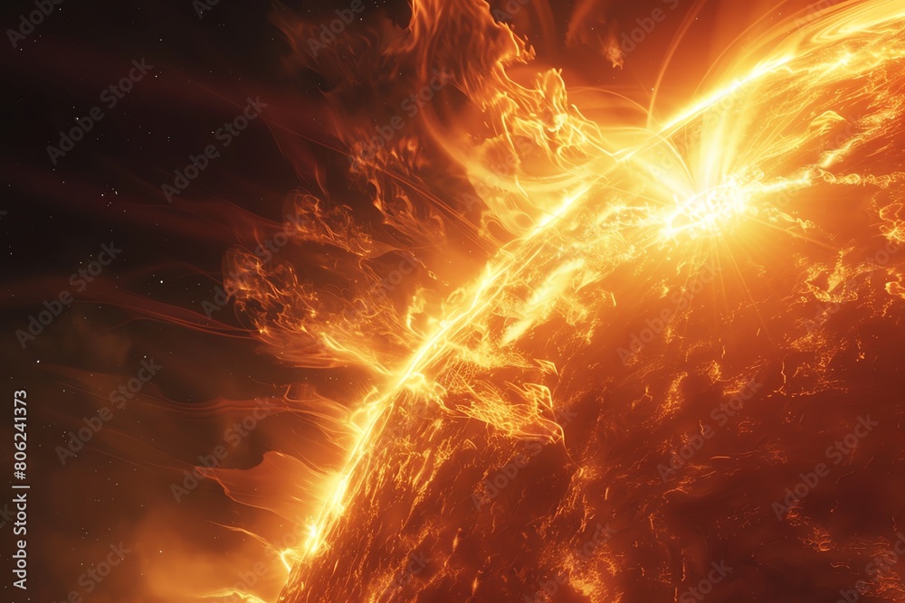 Intense solar storm in 4K realism, detailed solar surface and flare activity