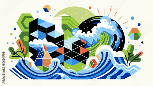 Abstract Geometric Nature Elements Composition in Vibrant Colors