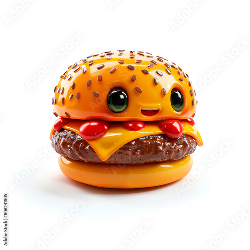 Toy Hamburger With Eyes on White Background. Generative AI photo