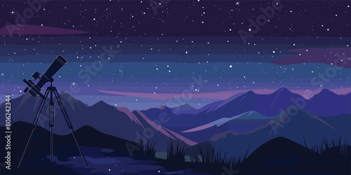 Starry Discovery: Vector Cartoon Illustration of Telescope for Astronomy Observation