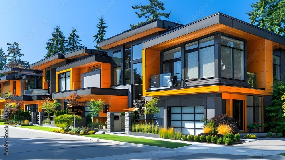 Luxury row houses in modern design for investment or listing in community. Concept Luxury Real Estate, Investment Opportunities, Modern Design, Exclusive Community, Prime Location