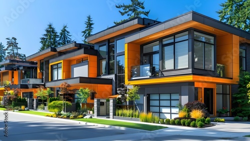 Luxury row houses in modern design for investment or listing in community. Concept Luxury Real Estate, Investment Opportunities, Modern Design, Exclusive Community, Prime Location
