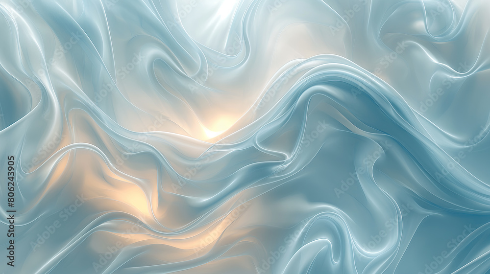 Elegant Abstract Blue Silk Waves Background with Soft Sunrise Glow Elegant Abstract Blue Silk Waves Background with Soft Sunrise Glow