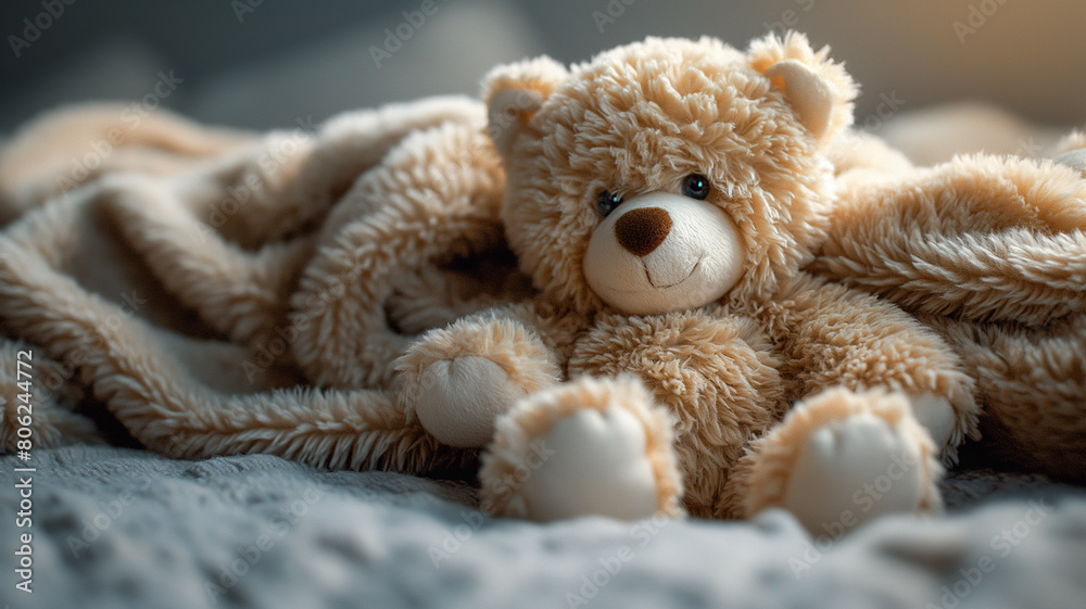 Cozy Teddy Bear on Knitted Blanket