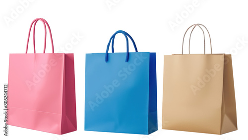 Set of paper shopping bag, PNG file of isolated cut-out object on transparent background, mockup template for the design, Shopping sale delivery concept